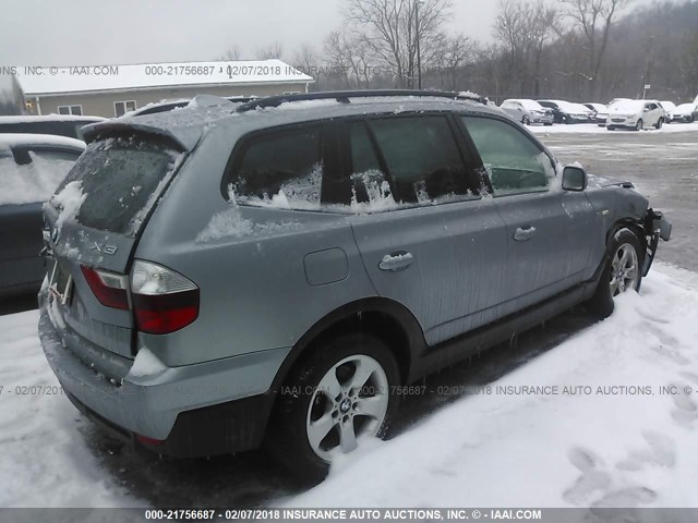 WBXPC93447WF03987 - 2007 BMW X3 3.0SI SILVER photo 4