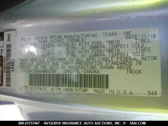 5TFUU4EN8BX009296 - 2011 TOYOTA TACOMA ACCESS CAB Silber Foto 9