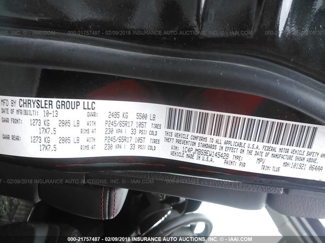 1C4PJMBS9EW145429 - 2014 JEEP CHEROKEE TRAILHAWK 黑色 照片 9