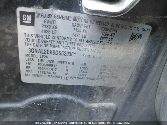 3GNAL2EK8DS620361 - 2013 CHEVROLET CAPTIVA LS 黑色 照片 9