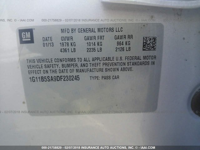 1G11B5SA9DF230245 - 2013 CHEVROLET MALIBU LS SILVER photo 9