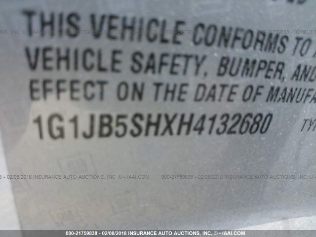 1G1JB5SHXH4132680 - 2017 CHEVROLET SONIC LS 白色 照片 9