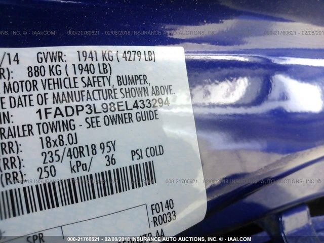 1FADP3L98EL433294 - 2014 FORD FOCUS ST BLUE photo 9