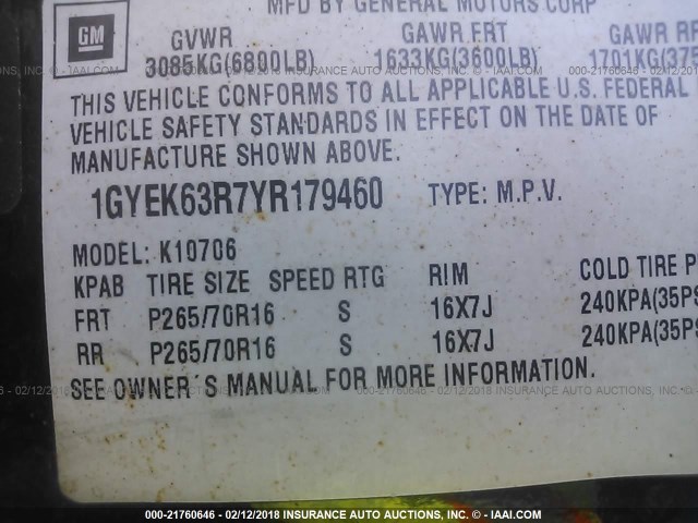 1GYEK63R7YR179460 - 2000 CADILLAC ESCALADE LUXURY Schwarz Foto 9