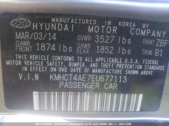 KMHCT4AE7EU677113 - 2014 HYUNDAI ACCENT GLS/GS BROWN photo 9