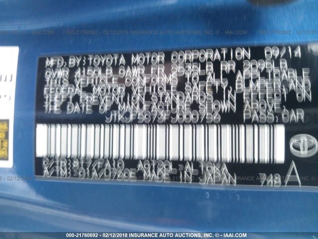 JTKJF5C73FJ000756 - 2015 TOYOTA SCION TC 蓝色 照片 9