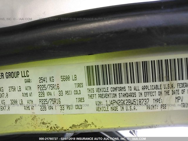 1J4PN2GK2BW518737 - 2011 JEEP LIBERTY SPORT 银色 照片 9