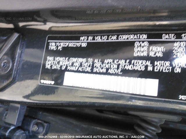 YV1622FS6C2117190 - 2012 VOLVO S60 T5 GRAY photo 9