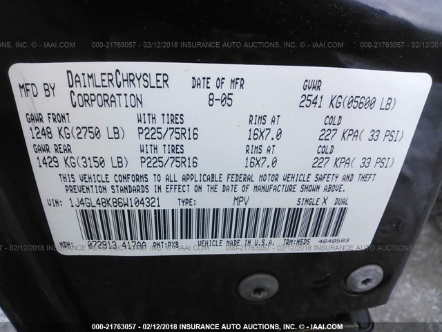 1J4GL48K86W104321 - 2006 JEEP LIBERTY SPORT Qara foto 9