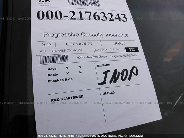 1G1JA6SH6D4167154 - 2013 CHEVROLET SONIC LS 蓝色 照片 7