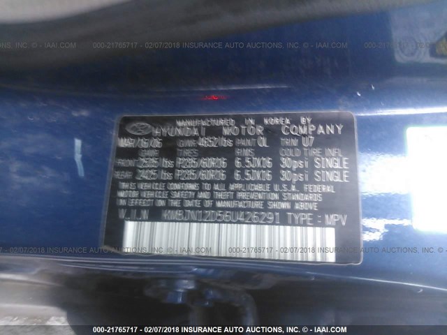 KM8JN12D56U426291 - 2006 HYUNDAI TUCSON GLS/LIMITED BLUE photo 9