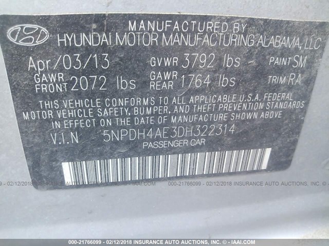 5NPDH4AE3DH322314 - 2013 HYUNDAI ELANTRA GLS/LIMITED SILVER photo 9