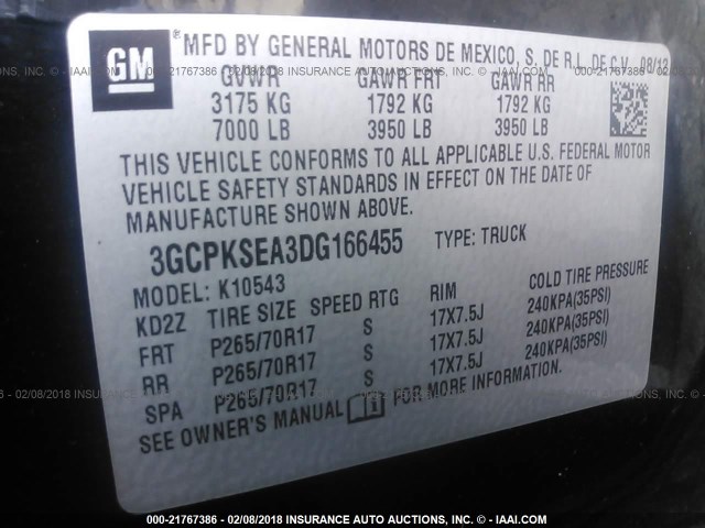 3GCPKSEA3DG166455 - 2013 CHEVROLET SILVERADO K1500 LT BLACK photo 9