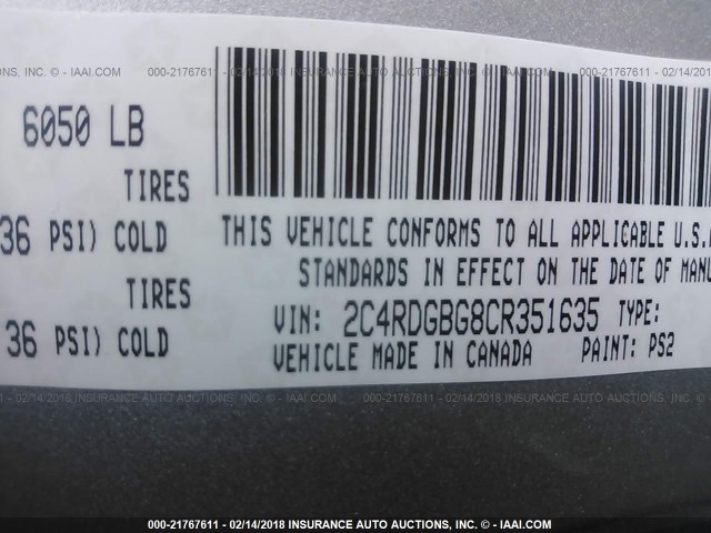 2C4RDGBG8CR351635 - 2012 DODGE GRAND CARAVAN SE SILVER photo 9