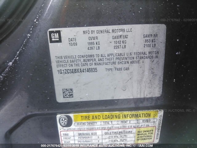 1G1ZC5EBXA4146835 - 2010 CHEVROLET MALIBU 1LT 灰色 照片 9