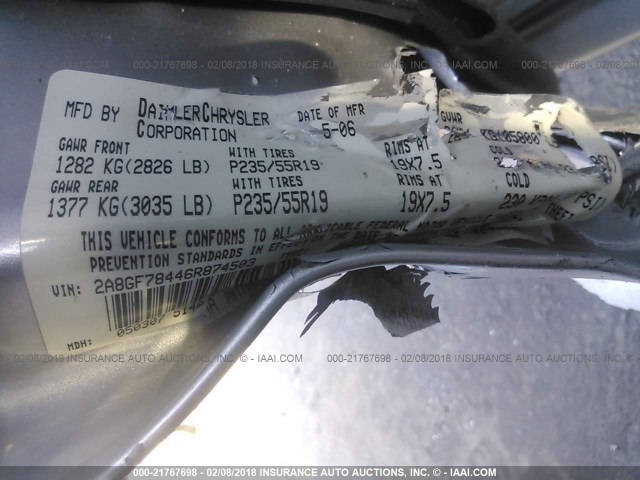 2A8GF78446R874503 - 2006 CHRYSLER PACIFICA LIMITED GRAY photo 9