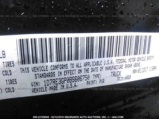 1D7RE3GP0BS606750 - 2011 DODGE DAKOTA SLT BLACK photo 9