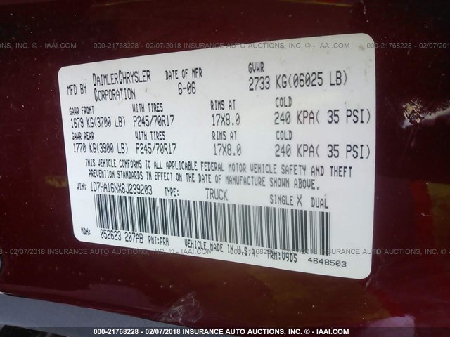 1D7HA16NX6J239203 - 2006 DODGE RAM 1500 ST/SLT წითელი ფოტო 9