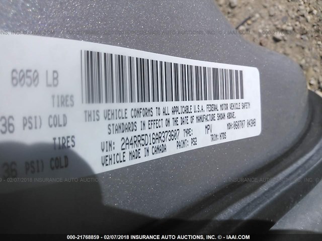 2A4RR5D16AR373607 - 2010 CHRYSLER TOWN & COUNTRY TOURING SILVER photo 9