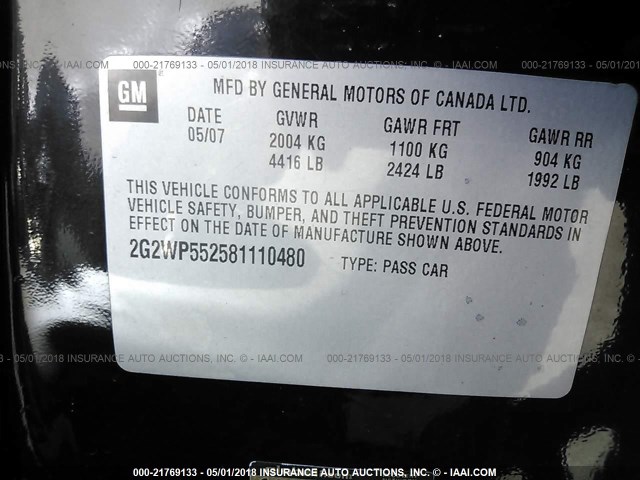 2G2WP552581110480 - 2008 PONTIAC GRAND PRIX Qara foto 9