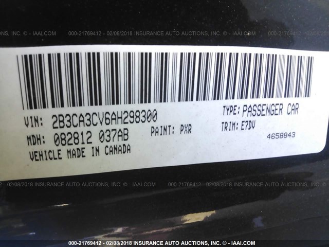 2B3CA3CV6AH298300 - 2010 DODGE CHARGER SXT BLACK photo 9