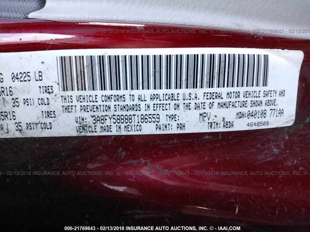 3A8FY58B88T186559 - 2008 CHRYSLER PT CRUISER TOURING MAROON photo 9