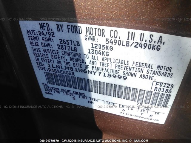 1LNLM81W6NY715999 - 1992 LINCOLN TOWN CAR EXECUTIVE PINK photo 9