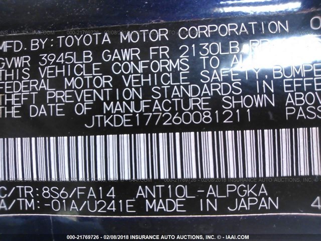JTKDE177260081211 - 2006 TOYOTA SCION TC 蓝色 照片 9