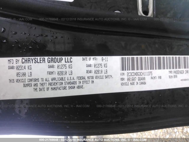 2C3CDXBG3CH111375 - 2012 DODGE CHARGER SE BLACK photo 9