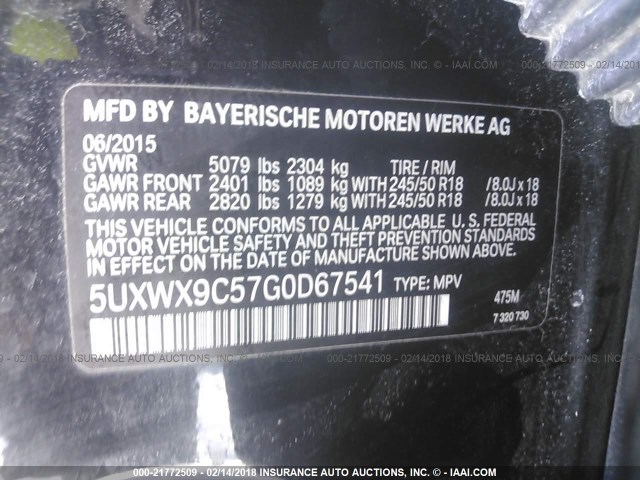 5UXWX9C57G0D67541 - 2016 BMW X3 XDRIVE28I BLACK photo 9