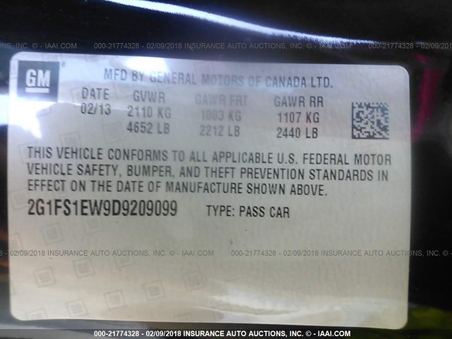 2G1FS1EW9D9209099 - 2013 CHEVROLET CAMARO SS BLACK photo 9