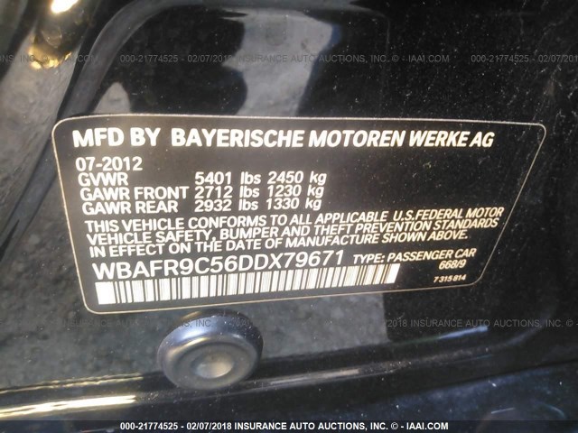 WBAFR9C56DDX79671 - 2013 BMW 550 I BLACK photo 9