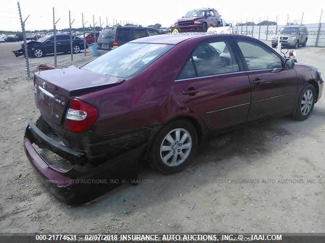 4T1BF32KX2U005558 - 2002 TOYOTA CAMRY LE/XLE/SE RED photo 4