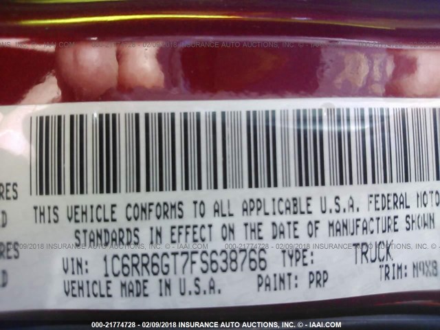 1C6RR6GT7FS638766 - 2015 RAM 1500 SLT 红色 照片 9
