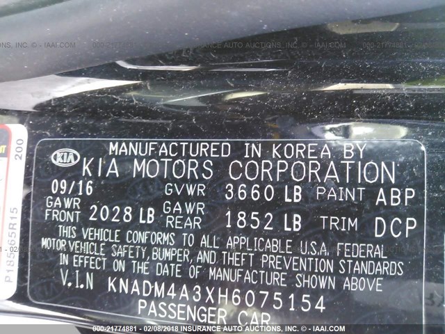 KNADM4A3XH6075154 - 2017 KIA RIO LX Սև լուսանկար 9