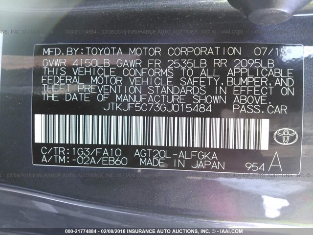 JTKJF5C73GJ015484 - 2016 TOYOTA SCION TC 灰色 照片 9