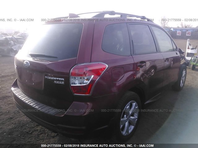 JF2SJADC1GG546079 - 2016 SUBARU FORESTER 2.5I PREMIUM MAROON photo 4