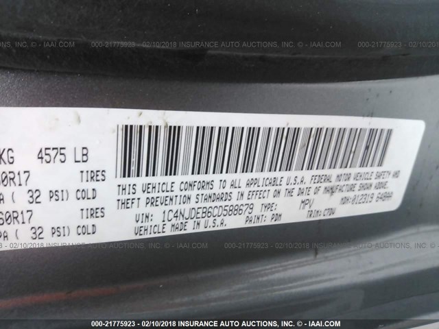 1C4NJDEB6CD588679 - 2012 JEEP COMPASS LATITUDE Boz foto 9