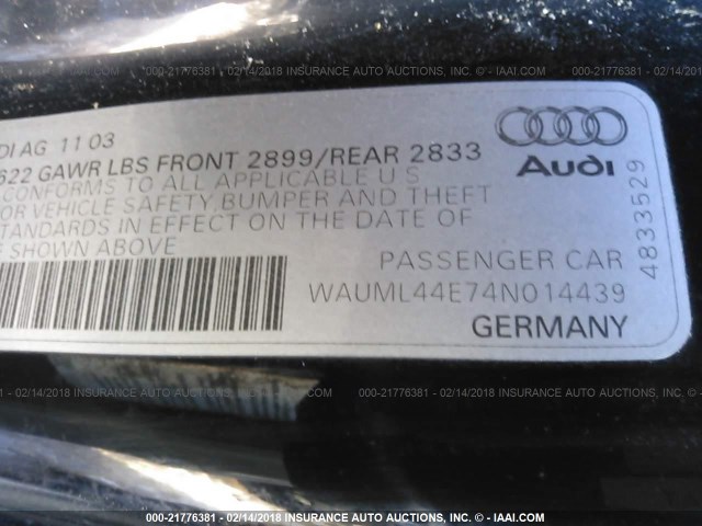 WAUML44E74N014439 - 2004 AUDI A8 L QUATTRO BLACK photo 9