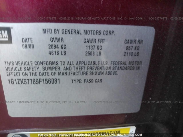 1G1ZK57789F156081 - 2009 CHEVROLET MALIBU LTZ 栗色 照片 9