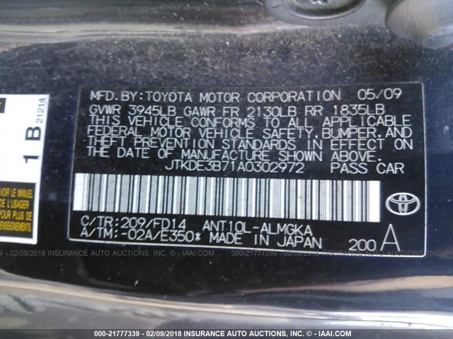 JTKDE3B71A0302972 - 2010 TOYOTA SCION TC 黑色 照片 9