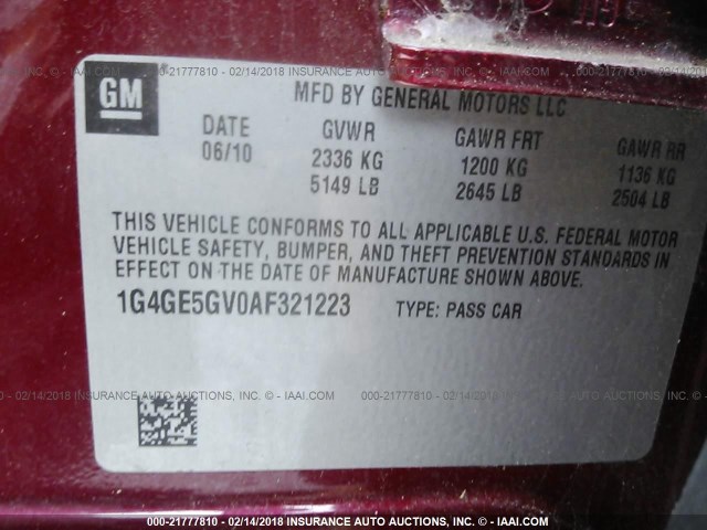 1G4GE5GV0AF321223 - 2010 BUICK LACROSSE CXS MAROON photo 9