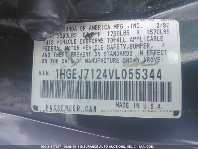 1HGEJ7124VL055344 - 1997 HONDA CIVIC HX BLACK photo 9