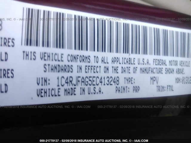 1C4RJFAG5EC413248 - 2014 JEEP GRAND CHEROKEE LAREDO RED photo 9