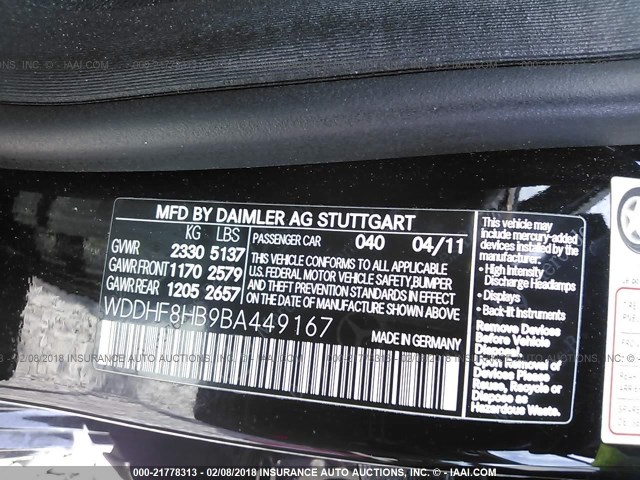 WDDHF8HB9BA449167 - 2011 MERCEDES-BENZ E 350 4MATIC BLACK photo 9