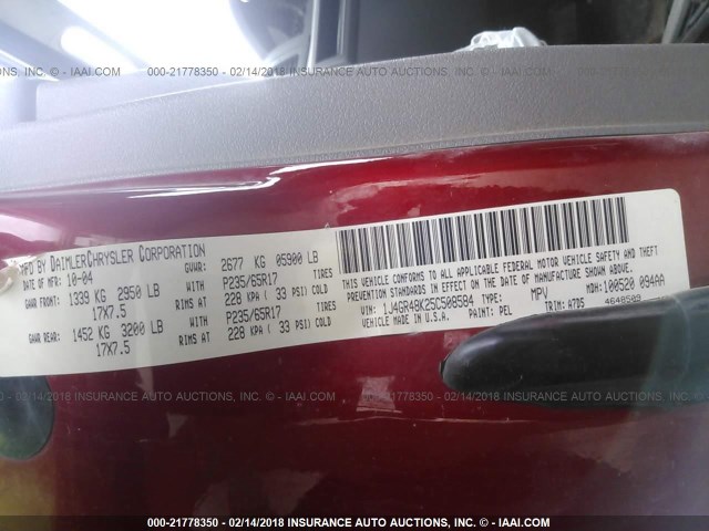 1J4GR48K25C508584 - 2005 JEEP GRAND CHEROKEE LAREDO/COLUMBIA/FREEDOM 红色 照片 9