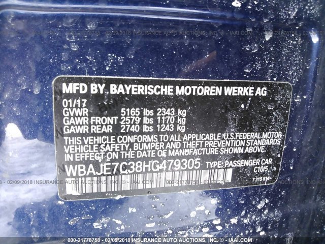 WBAJE7C38HG479305 - 2017 BMW 540 XI BLUE photo 9