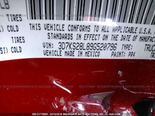 3D7KS28L89G520796 - 2009 DODGE RAM 2500 RED photo 9