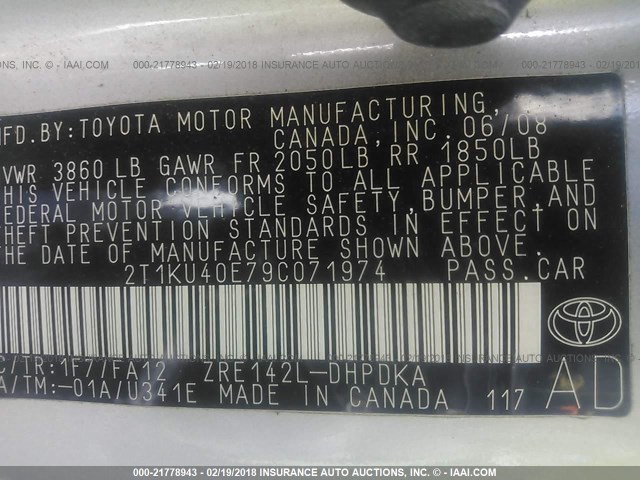 2T1KU40E79C071974 - 2009 TOYOTA COROLLA MATRIX  SILVER photo 9