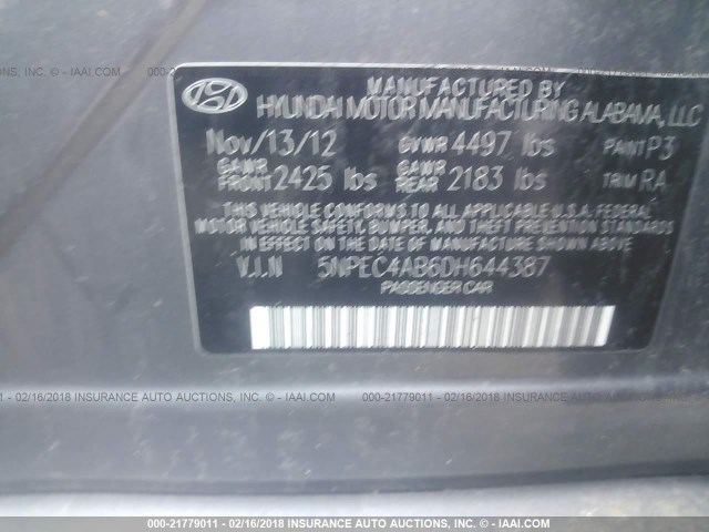 5NPEC4AB6DH644387 - 2013 HYUNDAI SONATA SE/LIMITED GRAY photo 9